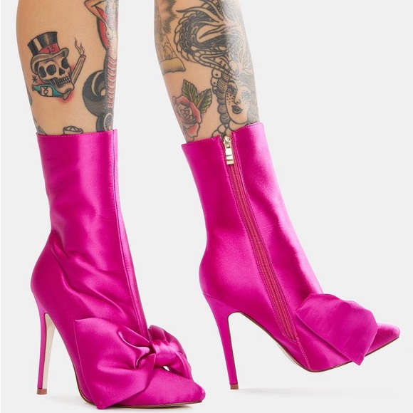 Azalea Wang Dolls Kill Need You All To Myself Stiletto Booties Blitz Pink Satin - Picture 3 of 15